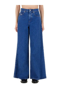Marni women’s blue denim high-waisted wide-leg jeans with classic five-pocket design and button closure