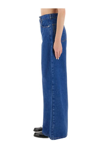 Marni women’s blue denim wide leg jeans with classic five-pocket design and button closure front view