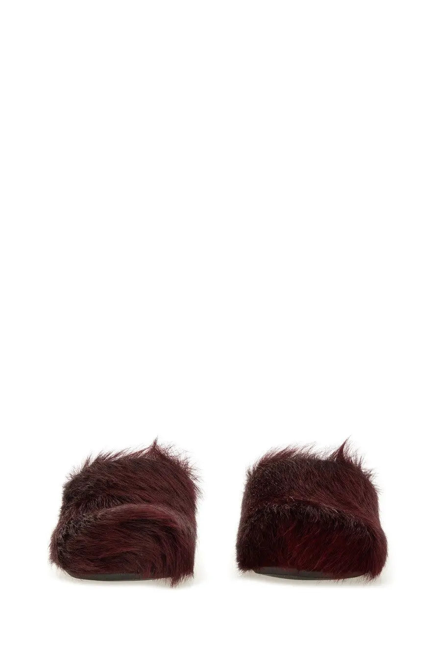 Marni women’s fussbett sabot red faux fur slide sandals with plush textured burgundy upper and sleek black soles