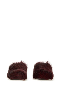Marni women’s fussbett sabot red faux fur slide sandals with plush textured burgundy upper and sleek black soles