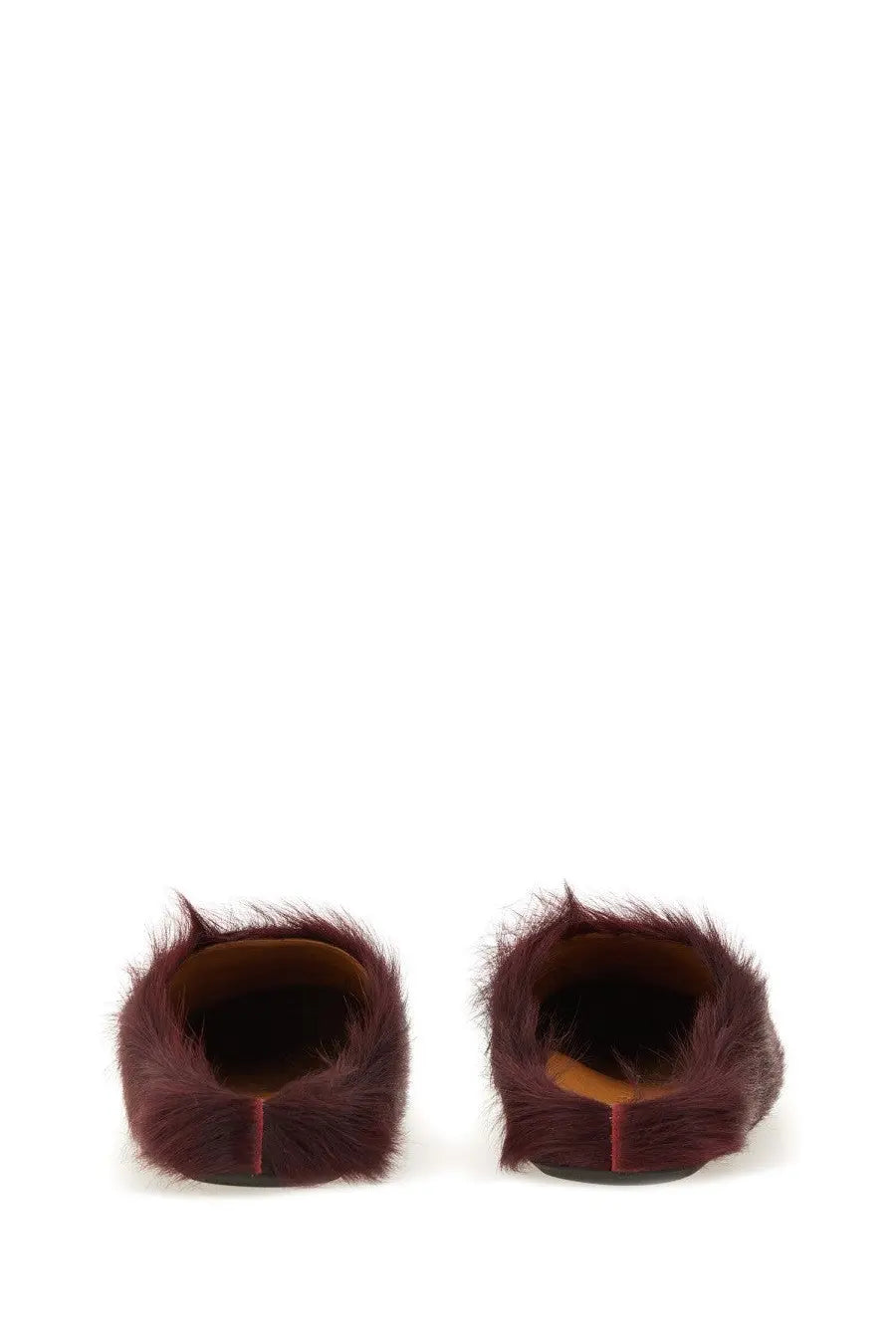 Marni women’s fussbett sabot red burgundy mules with fur lining and sleek minimalist design