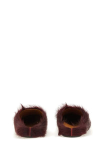 Marni women’s fussbett sabot red burgundy mules with fur lining and sleek minimalist design
