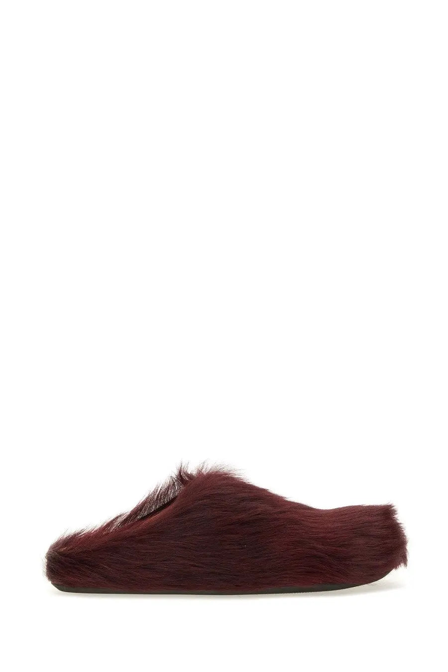 Marni women’s fussbett sabot red plush deep burgundy slip-on mule shoe made of soft dense fur