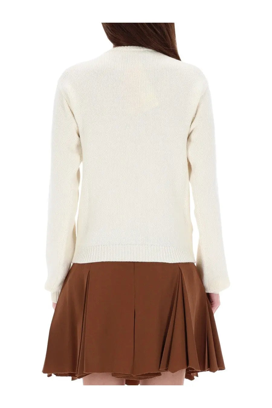 Marni women’s jersey white cream-colored ribbed knit sweater with long sleeves and rounded neckline