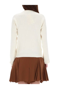 Marni women’s jersey white cream-colored ribbed knit sweater with long sleeves and rounded neckline