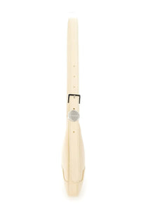 Marni women’s beige cream-colored leather shoulder bag with sleek minimalist design and silver-toned logo plaque