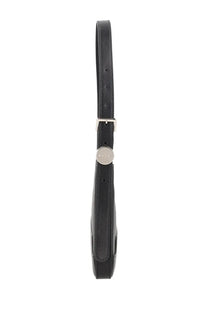 Marni women’s black leather shoulder bag with silver-tone circular logo plaque and adjustable strap