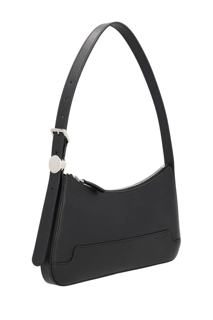 Marni women’s black leather shoulder bag with sleek minimalist design and silver toned hardware