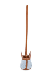 Marni women’s micro tropicalia bag blue with light blue fuzzy texture and tan leather top and strap crossbody design