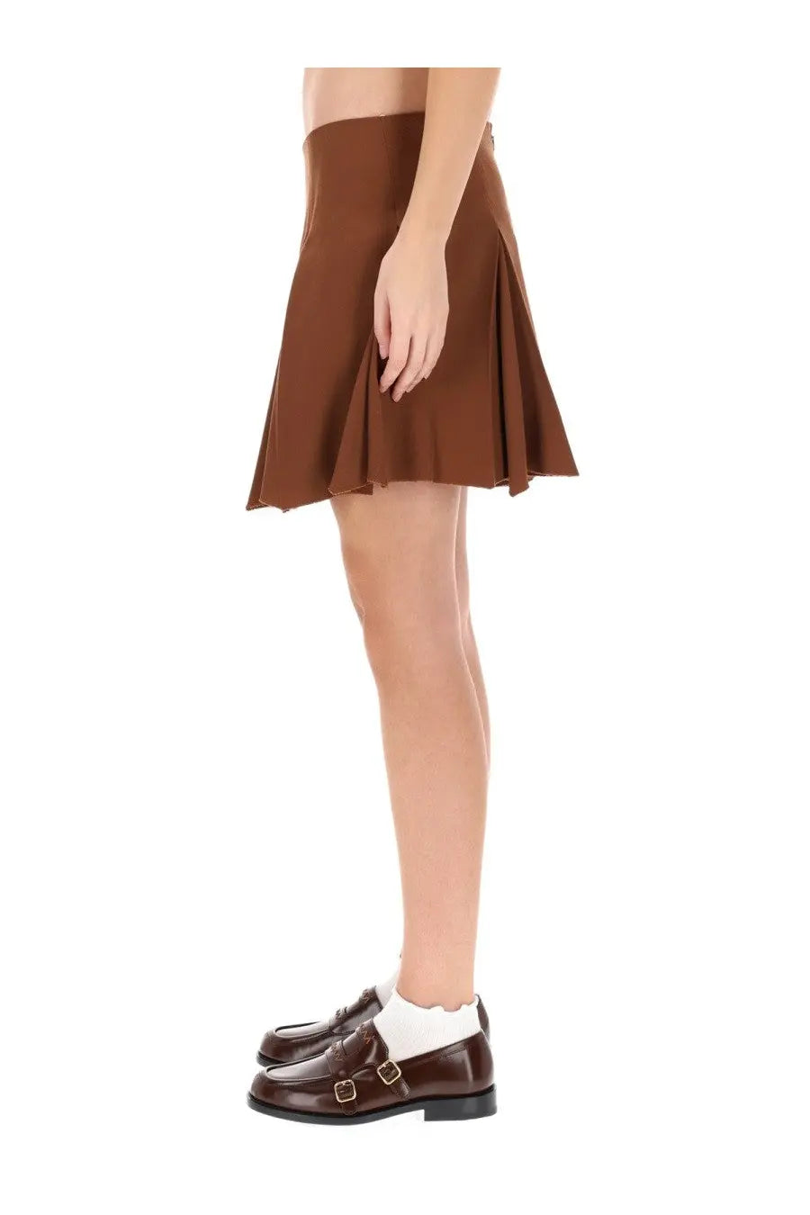 Marni women’s brown pleated mini skirt made of lightweight fabric perfect for stylish casual wear