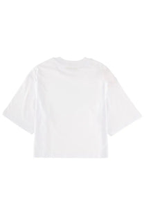 Marni women’s white cropped t-shirt with short sleeves and round neckline in lightweight cotton material