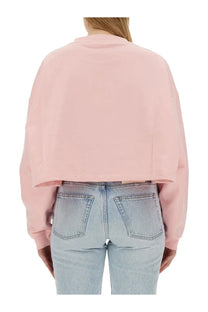 Marni women’s soft pink cropped sweatshirt with relaxed fit and ribbed cuffs for casual wear