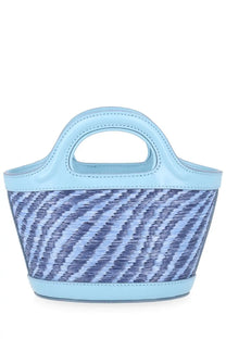 Marni women’s tropicalia light blue woven handbag with striped pattern and matching handles