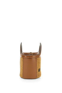 Marni women’s tropicalia micro bag brown brown woven straw bucket bag with leather trim and handles