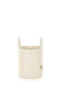 Marni women’s tropicalia micro bag pink cream woven leather bucket bag with structured handles and gold-tone logo detail