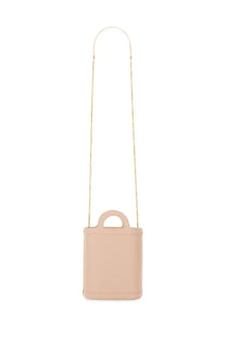A blush-pink leather mini tote bag with gold chain strap and top handle from Marni women’s Tropicalia Nano Bag Blue collection