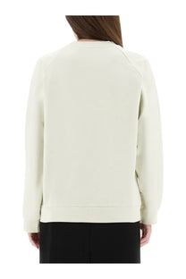 Marni women’s white cotton sweatshirt cream-colored long-sleeved with relaxed fit and ribbed cuffs