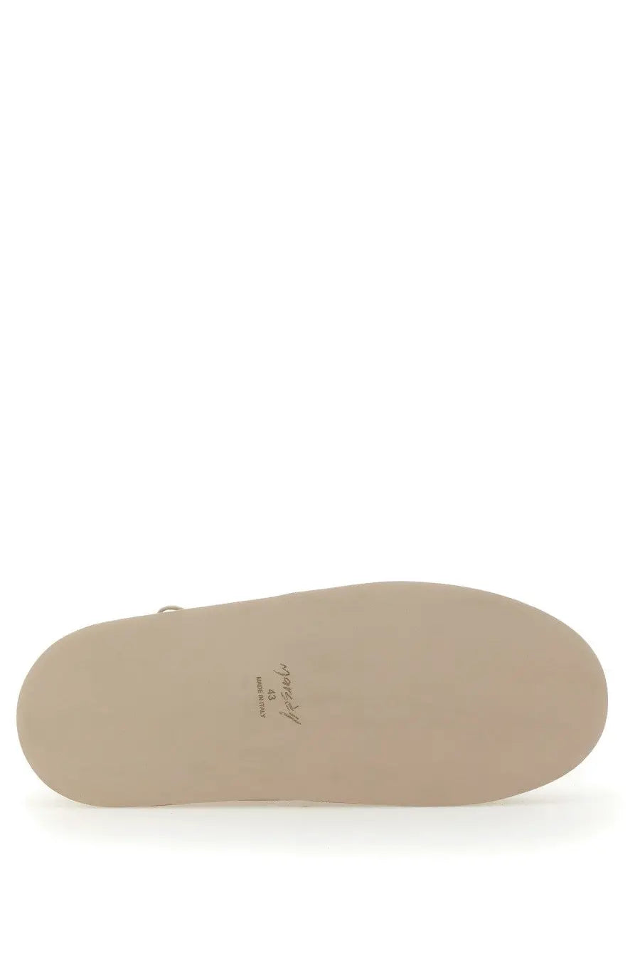 Beige rubber sole of marsell men’s derby cassapana with mocchi branding and size 40 printed in black