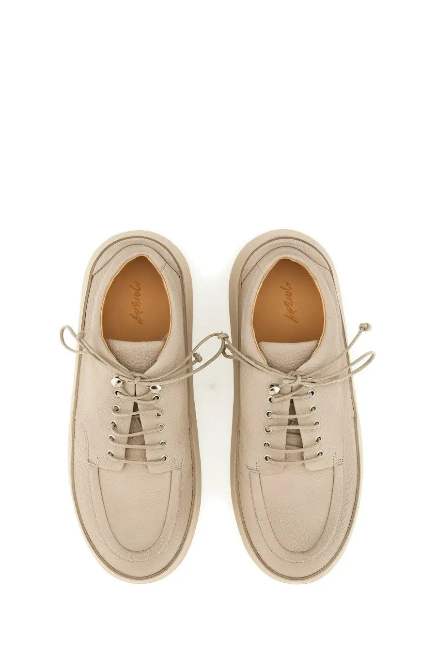 Marsell men’s derby cassapana beige suede lace-up sneakers with silver eyelets and chunky rubber sole