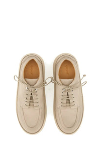 Marsell men’s derby cassapana beige suede lace-up sneakers with silver eyelets and chunky rubber sole