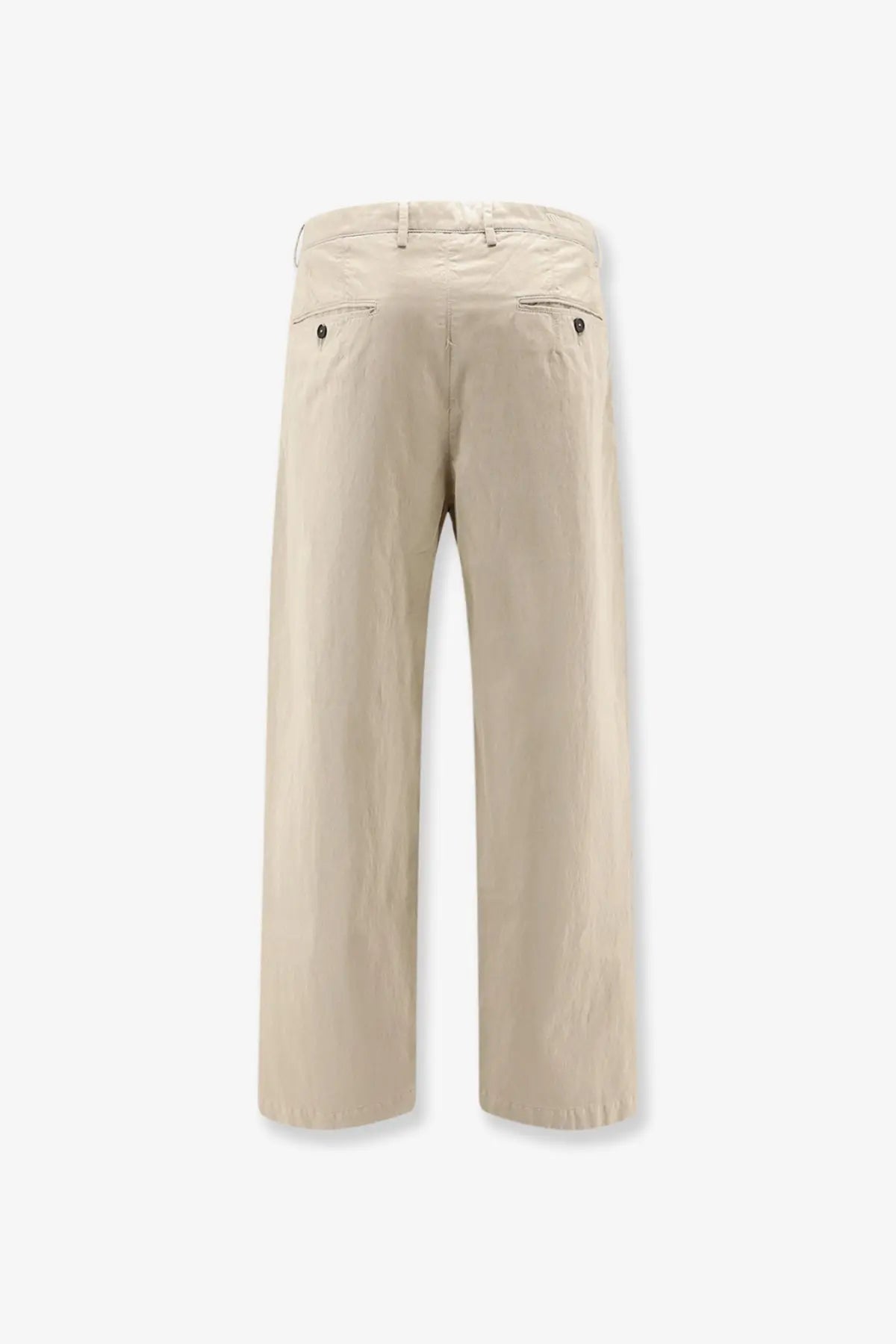 Beige cotton chino trousers with relaxed fit and subtle pleats at the back by Massimo Osti men’s wear