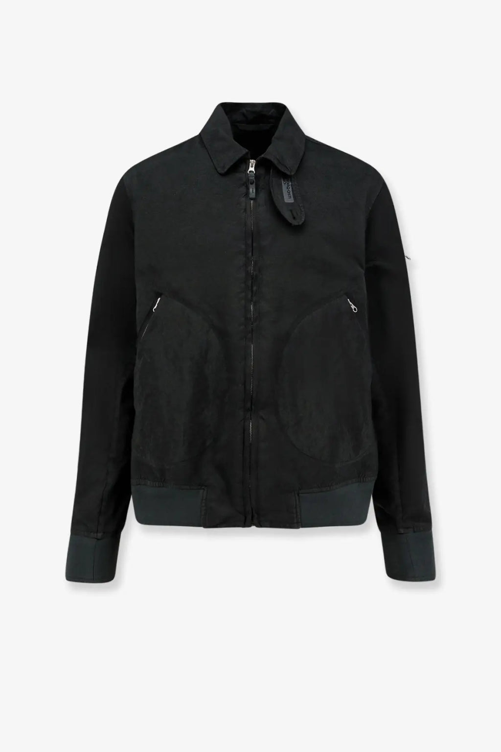 Massimo Osti men’s darkshadow black nylon bomber jacket with structured collar zipper closure and side pockets