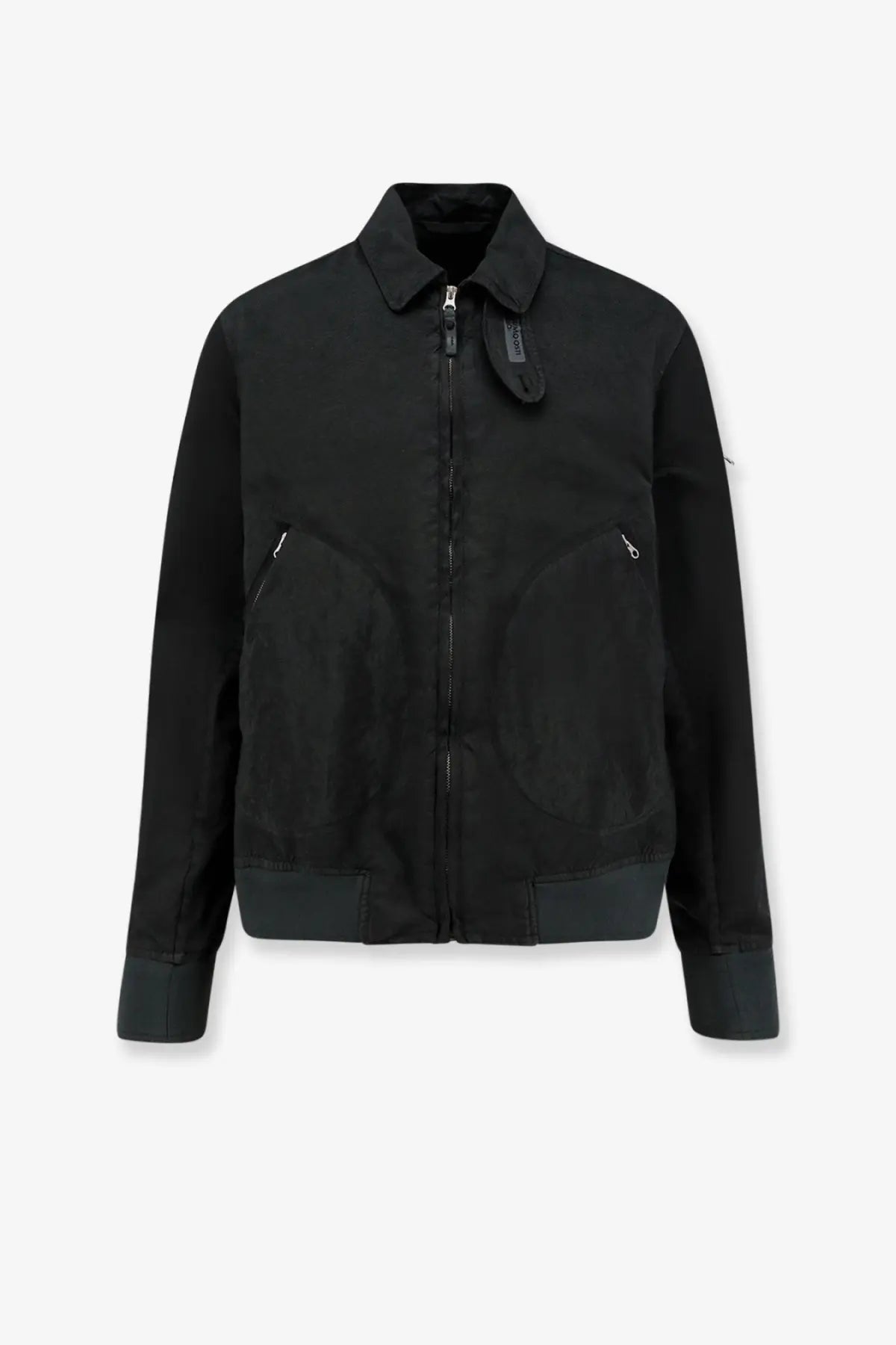 Massimo Osti men’s darkshadow black nylon bomber jacket with structured collar zipper closure and side pockets