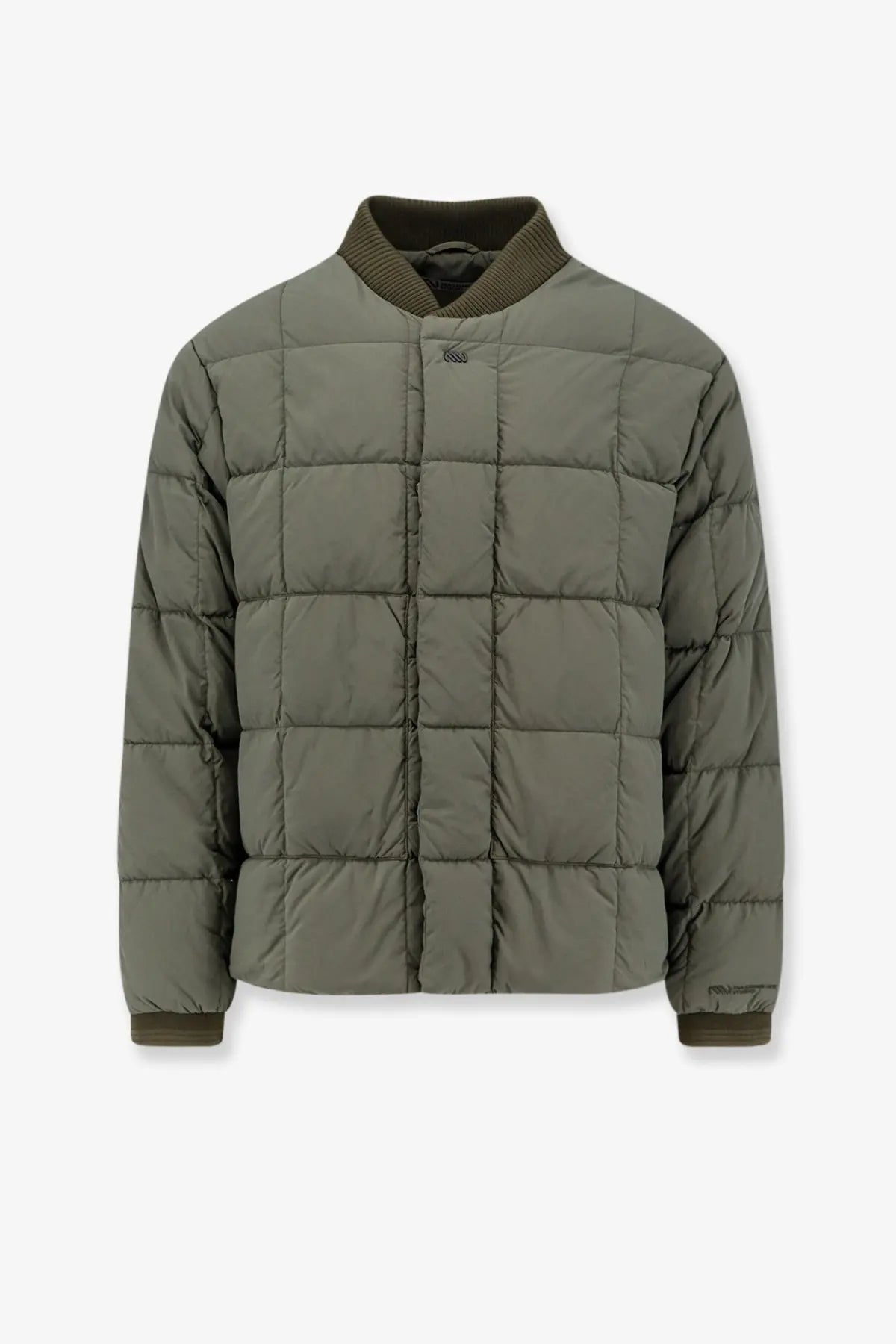 Massimo osti men’s olive green padded nylon bomber jacket with quilted design ribbed collar and cuffs brown