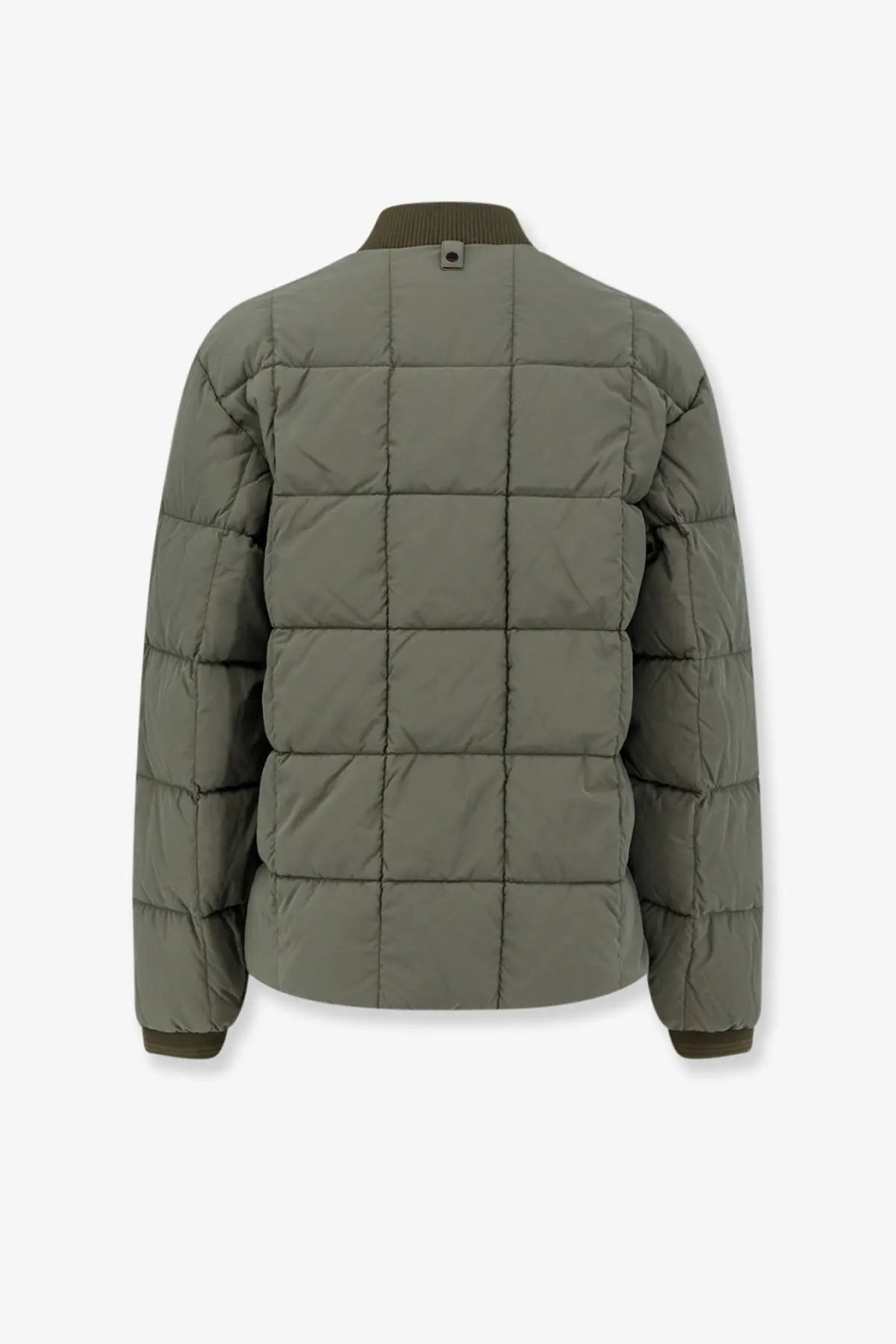 Massimo Osti men’s olive green quilted puffer jacket with ribbed collar and cuffs padded nylon brown jacket