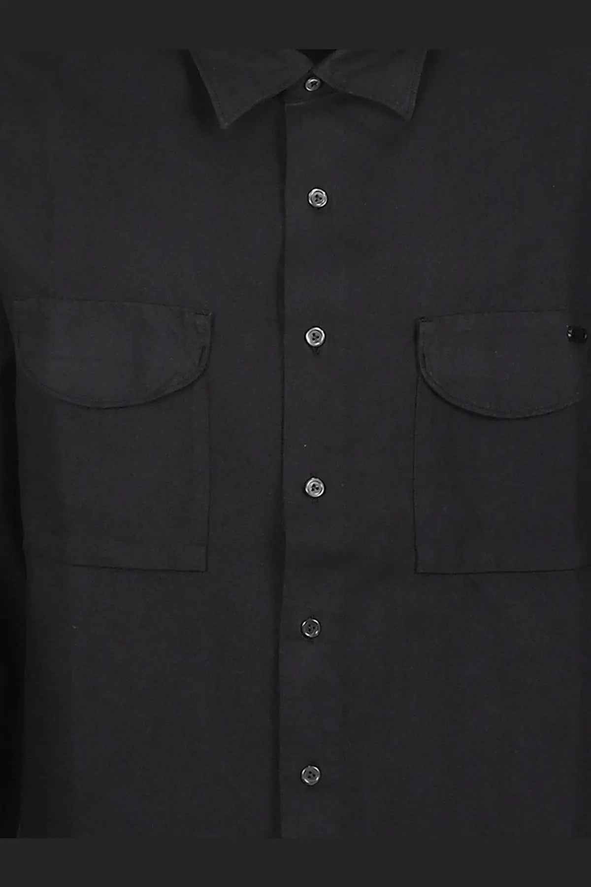 Massimo Osti men’s black paper twill button-up shirt with silver buttons and two chest pockets