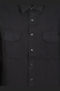Massimo Osti men’s black paper twill button-up shirt with silver buttons and two chest pockets