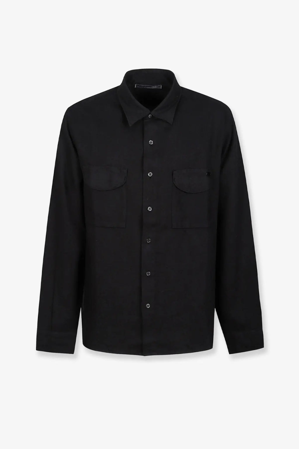 Massimo Osti men’s paper twill shirt black long-sleeved with silver buttons and two chest pockets