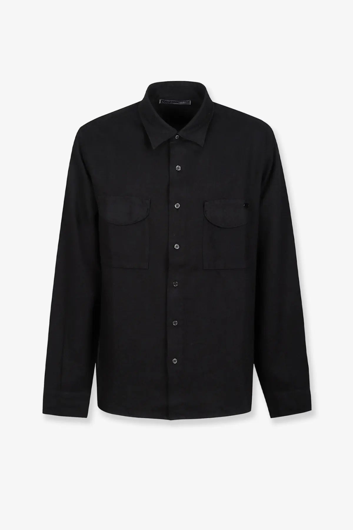 Massimo Osti men’s paper twill shirt black long-sleeved with silver buttons and two chest pockets
