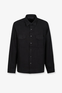 Massimo Osti men’s paper twill shirt black long-sleeved with silver buttons and two chest pockets
