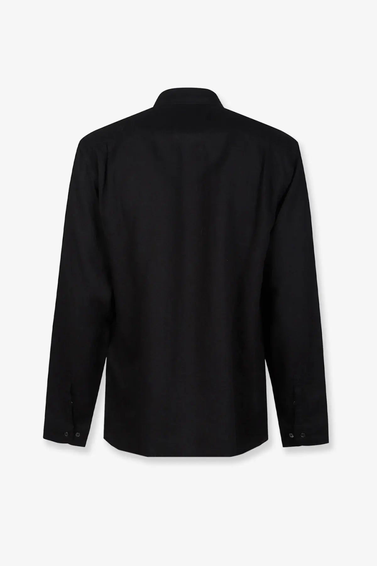 Massimo Osti men’s black paper twill shirt with long sleeves classic collar and buttoned cuffs