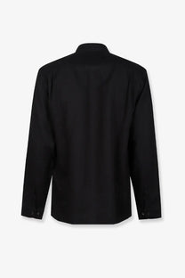 Massimo Osti men’s black paper twill shirt with long sleeves classic collar and buttoned cuffs