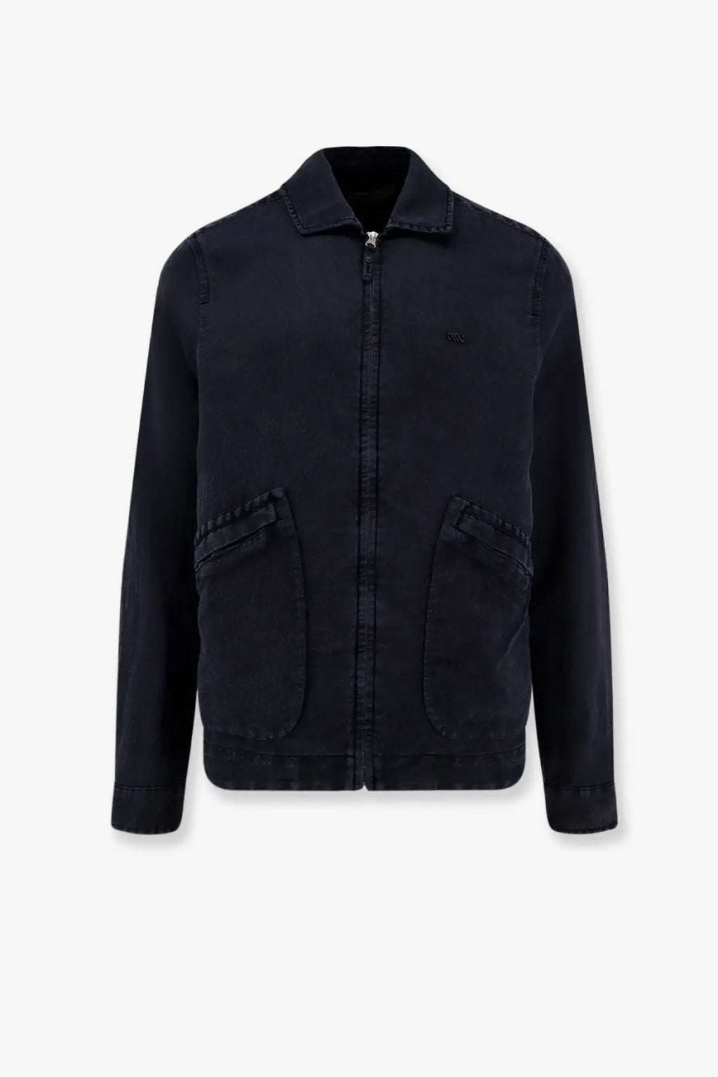 Massimo Osti men’s shirt jacket total eclipse black denim with collar front zipper and two large patch pockets