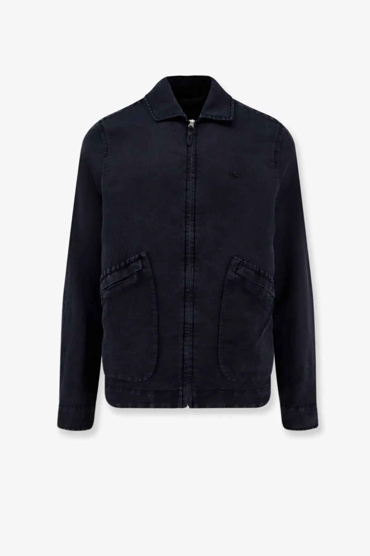 Massimo Osti men’s shirt jacket total eclipse black denim with collar front zipper and two large patch pockets