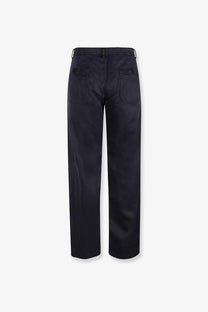 Dark navy massimo osti men’s silk blend straight-leg trousers with minimalist design and subtle stitching details