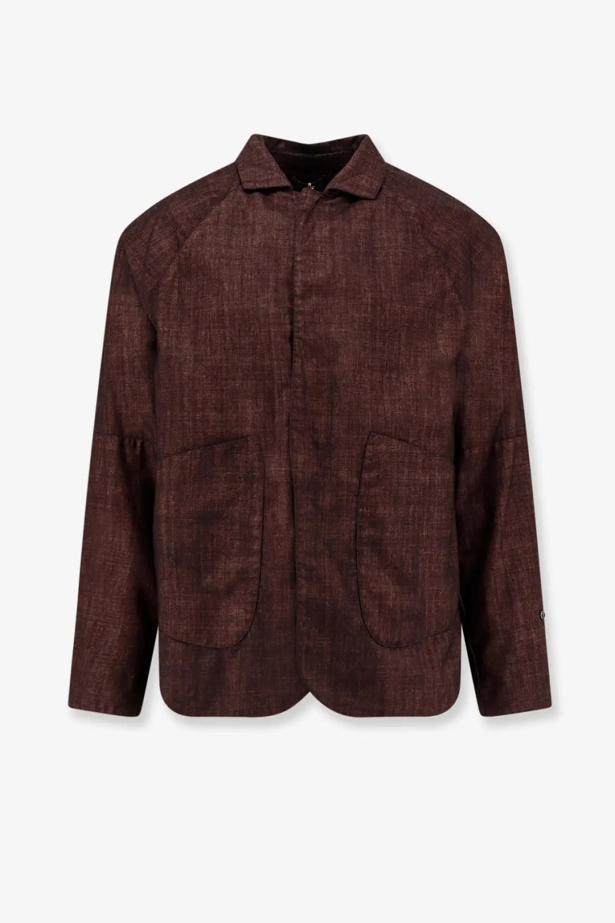 Massimo Osti men’s wool jacket brown with dark brown textured linen fabric and two large patch pockets