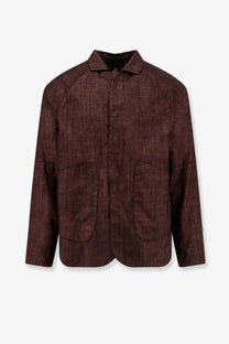 Massimo Osti men’s wool jacket brown with dark brown textured linen fabric and two large patch pockets
