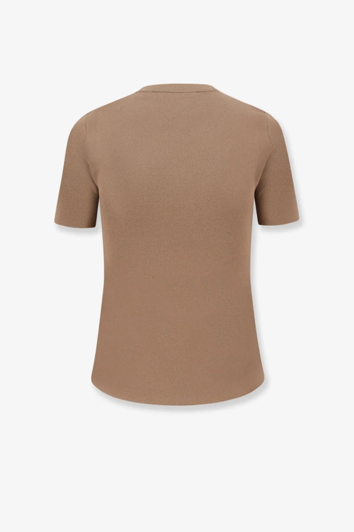 Max Mara women’s Adelio beige shirt with short sleeves round neckline made of smooth viscose blend fabric