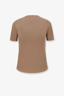 Max Mara women’s Adelio beige shirt with short sleeves round neckline made of smooth viscose blend fabric