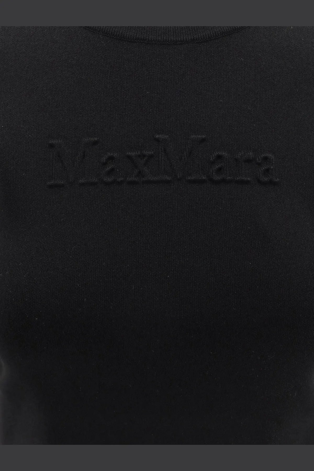Max Mara women’s black cotton crewneck sweatshirt with subtle Max Mara embroidery across the chest
