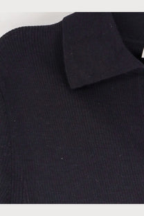 Black ribbed knit polo shirt with a structured collar made from virgin wool by Max Mara