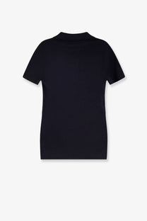 Black short-sleeved t-shirt with simple crew neck in max mara women’s albero virgin wool polo shirt blue product image
