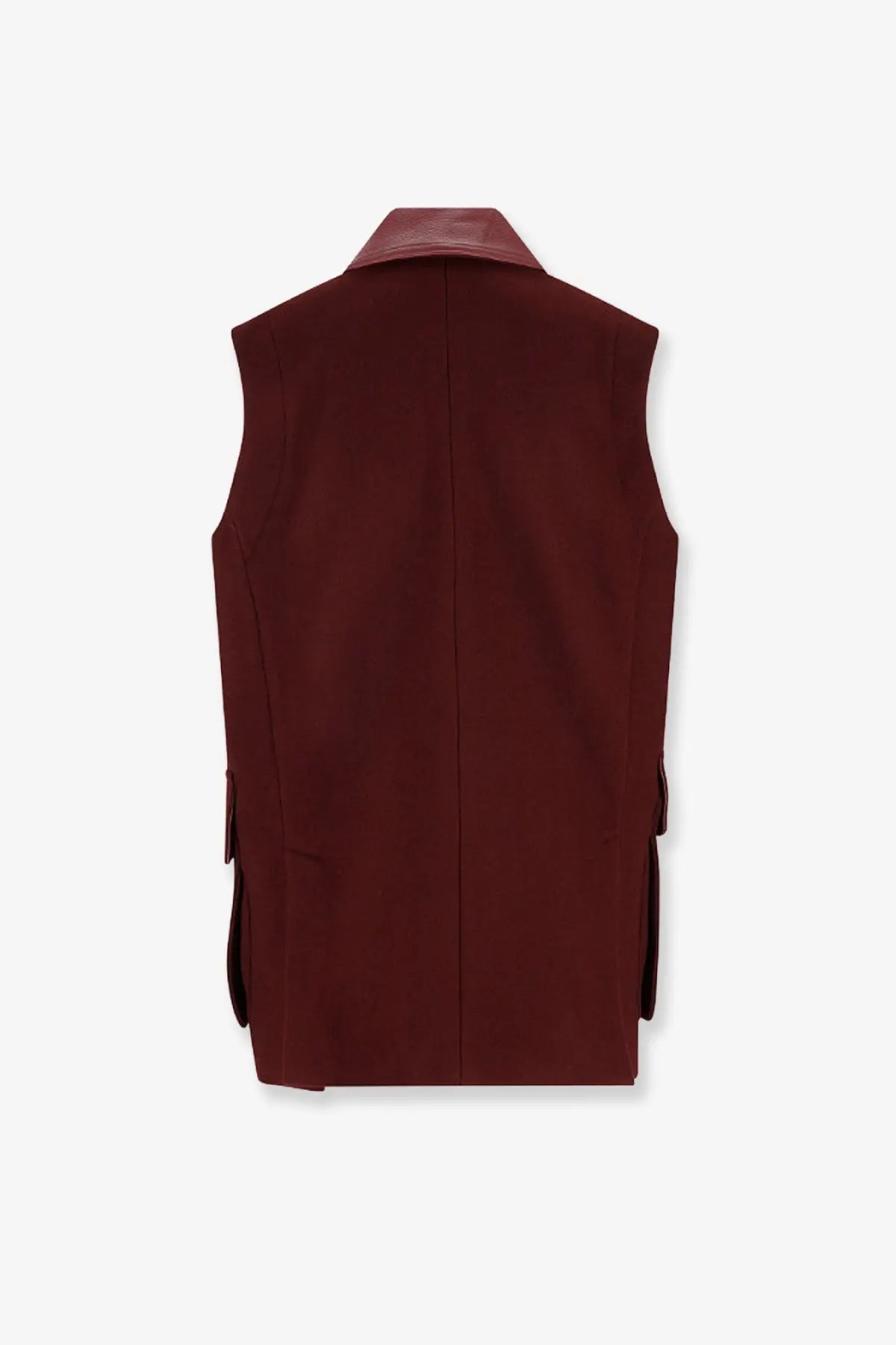 Max Mara women’s rich burgundy alpaca and cashmere wool vest with structured collar and side pockets