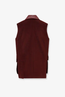 Max Mara women’s rich burgundy alpaca and cashmere wool vest with structured collar and side pockets