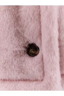 Max mara women’s alpaca and virgin wool fur cape beige shown as a soft pink fluffy wool coat with dark brown button