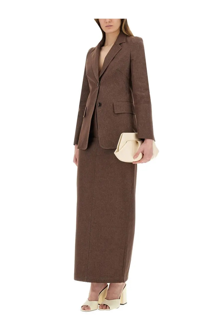 Brown wool-blend blazer with notched lapels and two front buttons from max mara women’s ambush jacket collection